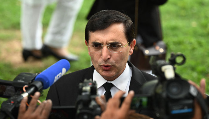 PTI Chairman Gohar Khan talks to the media as he arrives to attend a hearing at the High Court in Islamabad on August 9, 2023. — AFP