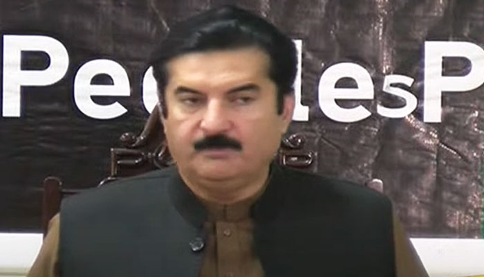 Pakistan Peoples Party (PPP) Central Information Secretary Faisal Karim Kundi speaking during press conference in Islamabad on March 22, 2024. — YouTube screengrab/Geo News Live
