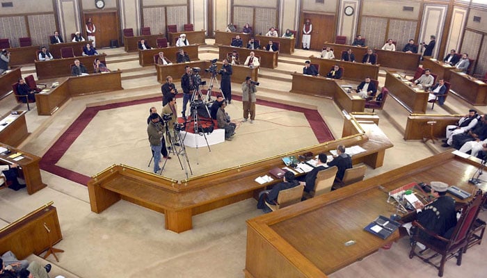 Speaker Balochistan Assembly Abdul Khaliq Achakzai presiding Balochistan Assembly Session on February 29, 2024. — INP