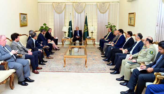 A delegation of Barrick Gold-led by its Chief Executive Officer Mark Bristow meets Prime Minister Shehbaz Sharif on March 22, 2024. — Radio Pakistan