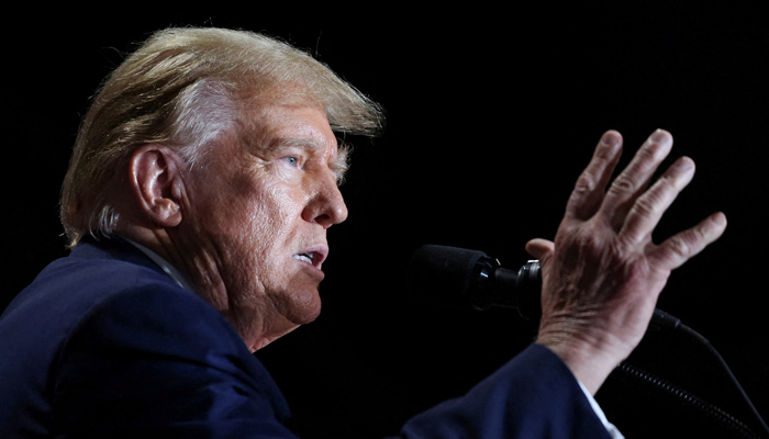 Republican presidential candidate and former president Donald Trump speaks on stage during a campaign rally in Richmond, Virginia, on March 2, 2024. — Reuters