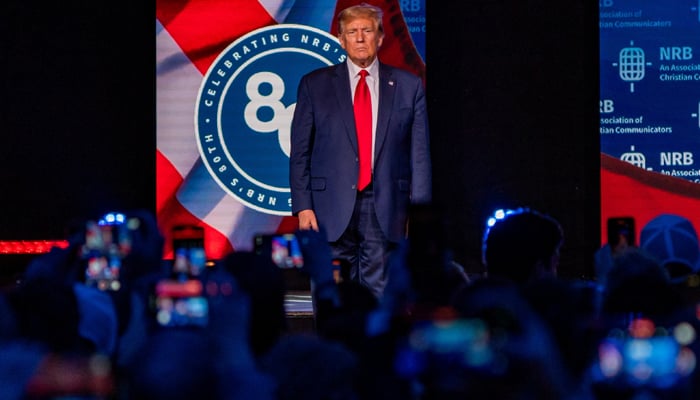 Republican presidential candidate Donald Trump addresses the 2024 National Religious Broadcasters Association International Christian Media Convention, in Nashville, Tennessee, on February 22, 2024. — Reuters