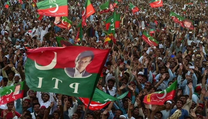 People have gathered in a public rally of the Pakistan Tehreek-e-Insaf (PTI) in Khyber Pakhtunkhwa. —AFP/ File