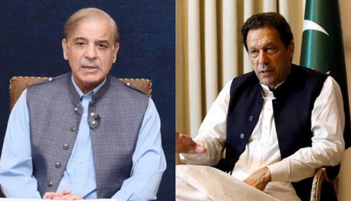 Prime Minister Shehbaz Sharif (left) and Pakistan Tehreek-e-Insaf (PTI) founder Imran Khan. — X/@abubakarumer/Reuters