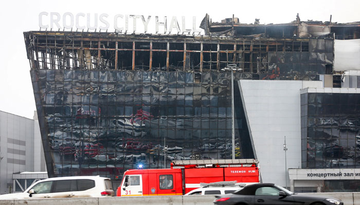 A view shows the Crocus City Hall concert venue following Fridays deadly attack, outside Moscow, Russia, March 23, 2024. — Reuters