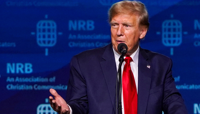 Former president and Republican candidate Donald Trump addresses the 2024 National Religious Broadcasters Association International Christian Media Convention in Nashville, Tennessee on February 22, 2024. — Reuters