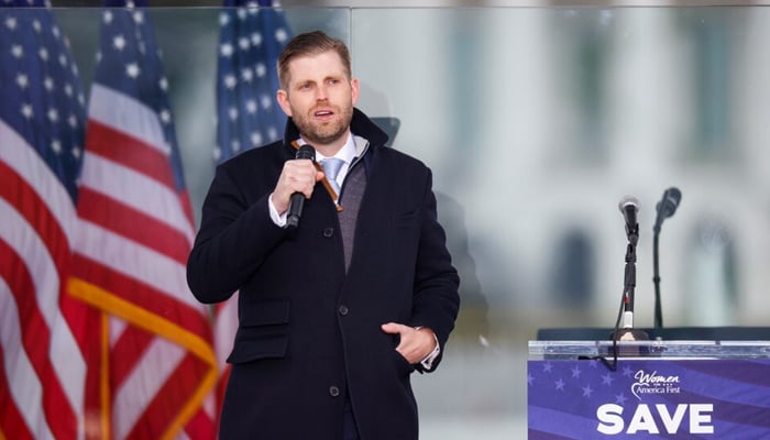 Eric Trump, son of former president Donald Trump, speaks as supporters of Donald Trump gather by the White House in Washington, on January 6, 2021. — Reuters