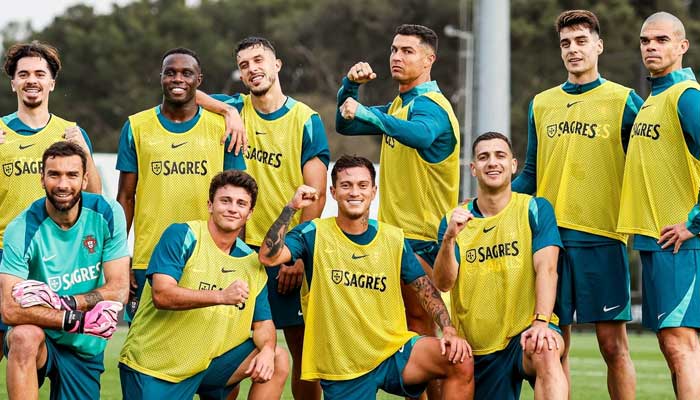 Cristiano Ronaldo poses on the field with Potugal teammates. — Facebook/Cristiano Ronaldo