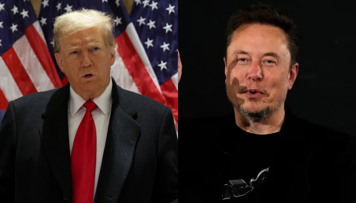 Former President Donald Trump (L) speaks during a presser in New York City, on March 25, 2024, and tech mogul and CEO of SpaceX and Tesla Elon Musk gestures in London, Britain, on November 2, 2023. Elon Musk may have endorsed Donald Trump for the November 2024 elections. — Reuters