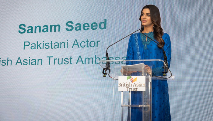 Pakistani actor Sanam Saeed speaking at British Asian Trust event. — Provided by the reporter