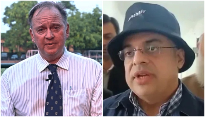 Aitchison College Principal Michael A Thomson (left) and Federal Minister for Economic Affairs & Establishment Ahad Cheema. — X/@MurtazaViews/Facebook/BARD Foundation