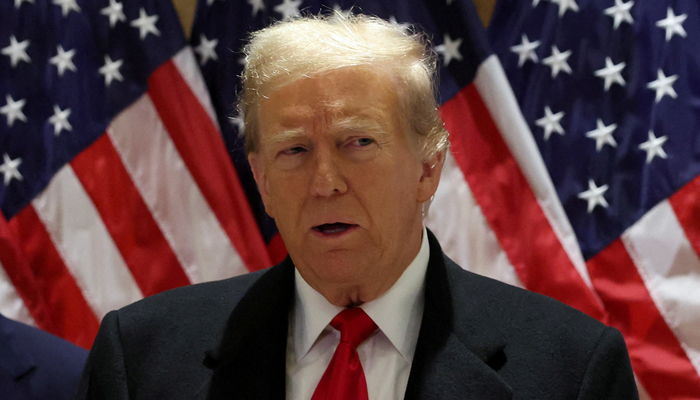 Republican presidential candidate and former president Donald Trump speaks during a press conference in New York City, on March 25, 2024. — Reuters