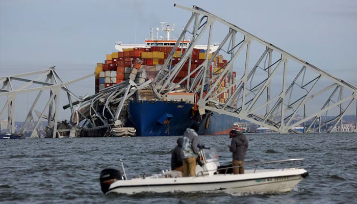 A view of the Dali cargo vessel which crashed into the Francis Scott Key Bridge causing it to collapse in Baltimore, Maryland, March 26. — Reuters