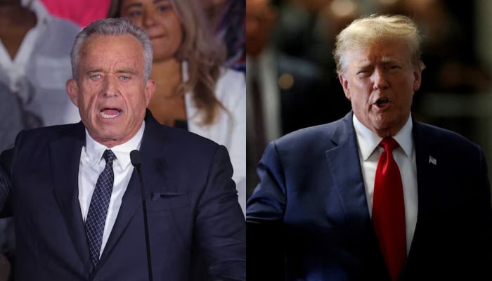 Former US President Donald Trump (R) and Independent presidential candidate Robert F Kennedy Jr speaking at a separate public gathering in the US. Donald Trump hopes Robert F Kennedy Jr would cut the votes of Joe Biden. — Reuters/File