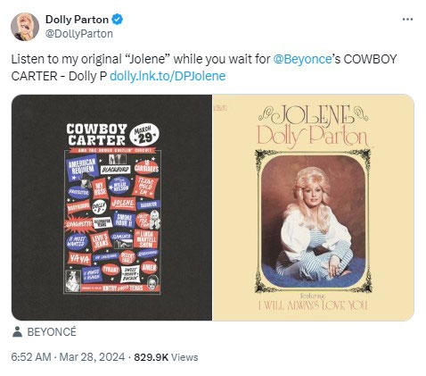 Dolly Parton gives thumbs up to Beyoncés new album ‘Cowboy Carter