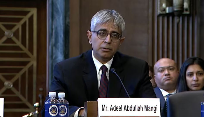 Adeel Mangi, a nominee to the 3rd US Circuit Court of Appeals, appears before the US Senate Judiciary Committee in Washington, DC, on Dec 13, 2023. — Reuters