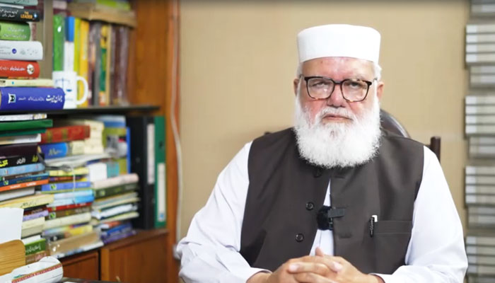 Jamaat-e-Islami leader Liaquat Baloch is seen speaking in this still from a video. — Jamaat-e-Islami