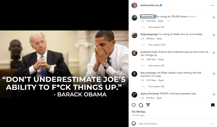 Donald Trump runs a meme page on Instagram