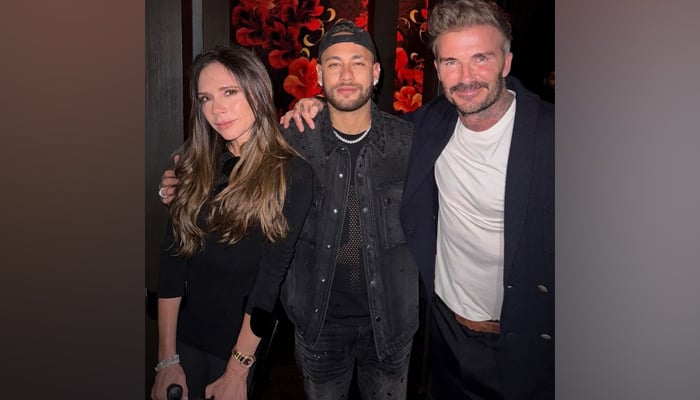 Brazilian star footballer Neymar (c) pictured with Inter Miami co-owner David Beckham and his wife Victoria Beckham in Miami on March 29, 2024. David Beckham welcomes Brazilian star footballer Neymar in Miami. — Facebook/David Beckham