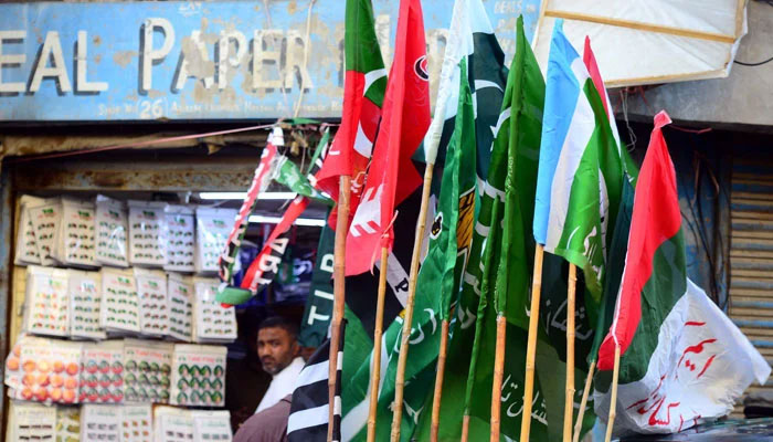 Flags of different political parties can be seen in this undated picture. — PPI/File