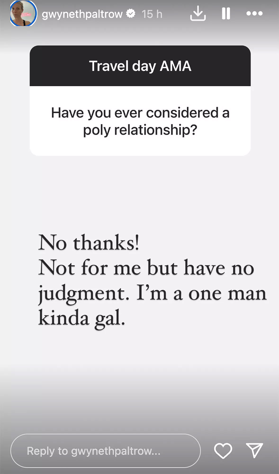 Gwyneth Paltrow talks relationships as a one man woman