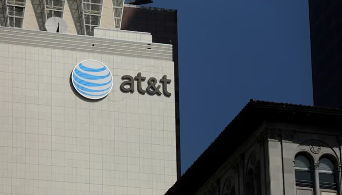 The AT&T logo is pictured on a building in Los Angeles, California. Millions of people suffer data breach in the US by AT&T. — Reuters/File