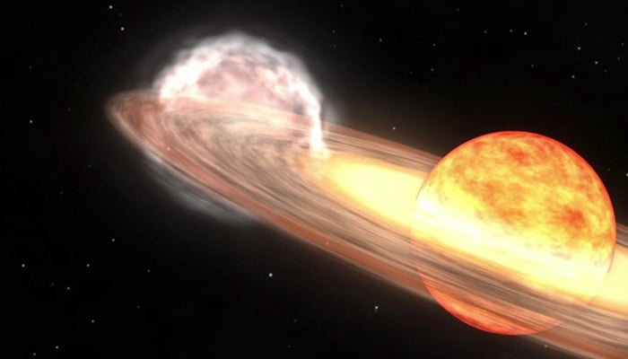 This conceptual image shows a star going nova. — Nasa Visualisation Studio