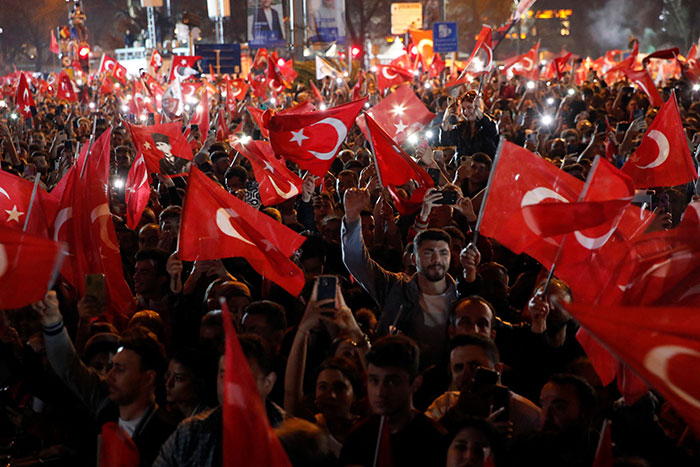 Supporters of Istanbul Mayor Ekrem Imamoglu, mayoral candidate of the main opposition Republican Peoples Party (CHP), celebrate following the early results in front of the Istanbul Metropolitan Municipality (IBB) in Istanbul, Turkey April 1, 2024. —Reuters