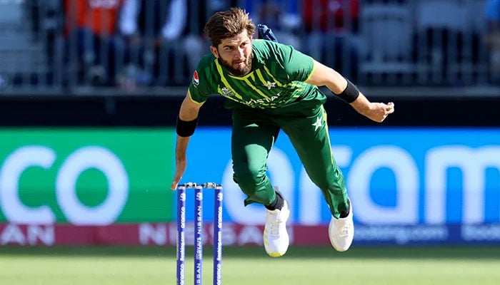 Pakistans pacer Shaheen Shah Afridi bowls during the ICC mens Twenty20 World Cup 2022 cricket match between Pakistan and Netherlands at the Perth Stadium on October 30, 2022, in Perth. — AFP