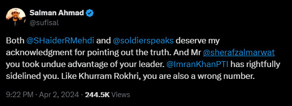 Screenshot of post by Salman Ahmed on X. — x/@sufisal