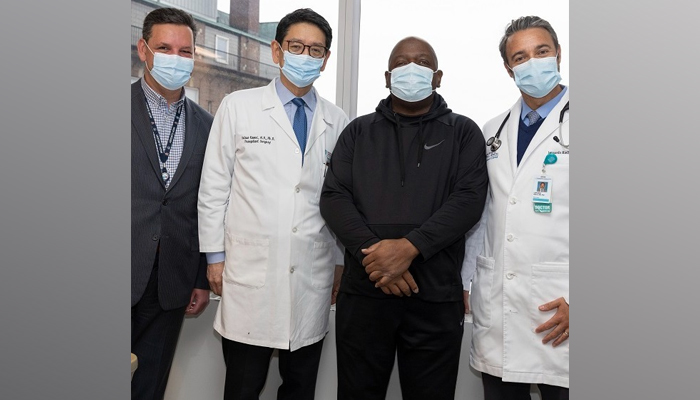 Rick Slayman pictured with surgeons at the hospital on April 4, 2024. — X/@MassGeneralNews