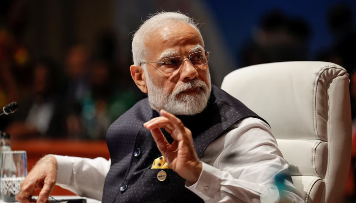 Prime Minister of India Narendra Modi gestures at the plenary session during the 2023 BRICS Summit at the Sandton Convention Centre in Johannesburg, South Africa August 23, 2023. — Reuters