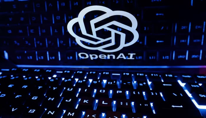 A keyboard is placed in front of a displayed OpenAI logo in this illustration taken on February 21, 2023. — Reuters