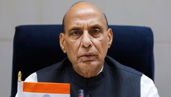 Indias Defence Minister Rajnath Singh speaks during a meeting in New Delhi, India, March 20, 2021. — Reuters