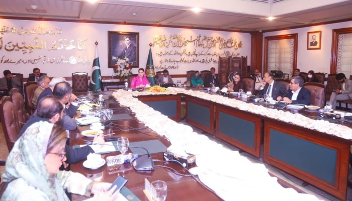 Punjab Chief Minister Maryam Nawaz Sharif presides over a meeting in Lahore on February 28, 2024. —X/pmln_org