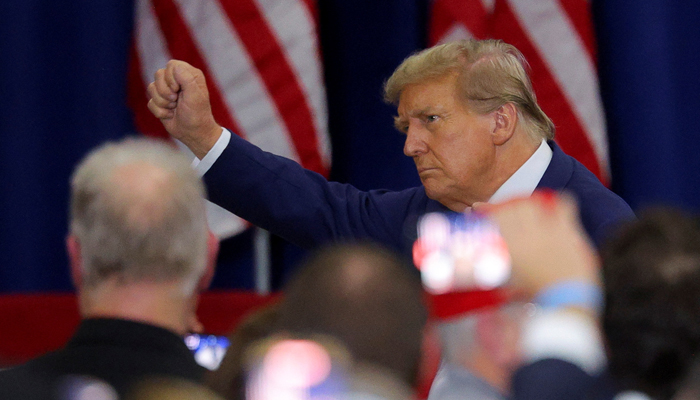 Former president Donald Trump gestures during a campaign rally in Green Bay, Wisconsin, on April 2, 2024. — Reuters