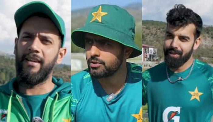 Pakistan cricket teams all-rounder Imad Wasim (left), skipper Babar Azam (centre) and Shadab Khan. — PCB/File