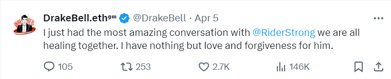 Drake Bell gives second chance to Rider Strong amid abuse allegations
