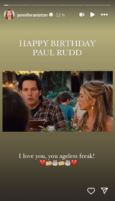 Jennifer Aniston drops birthday tribute for Paul Rudd: ‘You ageless freak