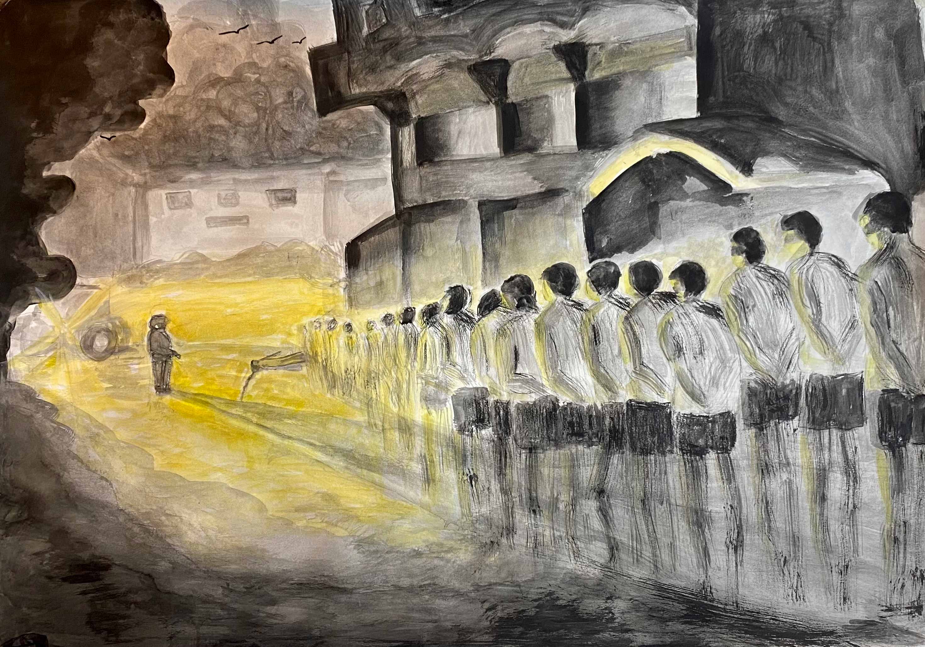 This painting by Malak Mattar is titled Death Road made in 2024. — Provided by artist