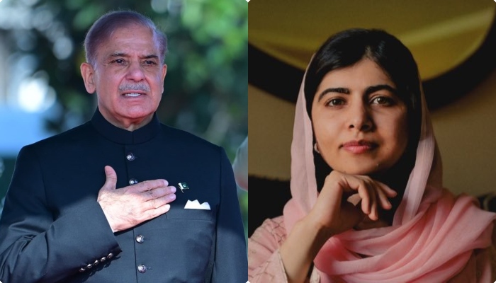 Nobel laureate Malala Yousafzai (right) andPrime Minister Shehbaz Sharif. — X/malala/Facebook/Prime Ministers Office of Pakistan/File