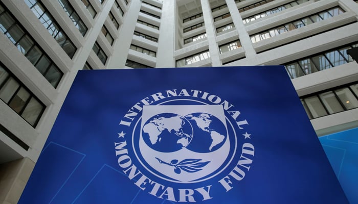 The IMF logo is pictured in Washington, on April 21, 2017. — Reuters