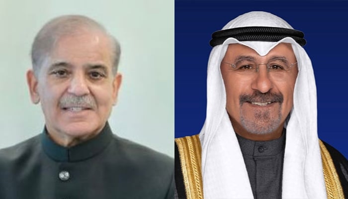 PM Shehbaz Sharif (left) and Kuwaits Prime Minister Sheikh Mohammad Sabah Al Salem Al Sabah. — X/@PakPMO/@kuna_en/File