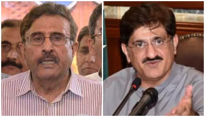 Former caretaker Sindh home minister Brig Retd Haris Nawaz (left) and Sindh Chief Minister Syed Murad Ali Shah. — APP/X/@SindhCMHouse