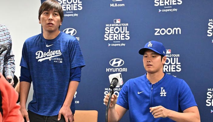 Shohei Ohtanis ex-interpreter faces court after $16m fraud. (Interpreter Ippei Mizuhara, left, and Los Angeles Dodgers Shohei Ohtani, right, attend a press conference at Gocheok Sky Dome in Seoul ahead of the 2024 MLB Seoul Series. — AFP)