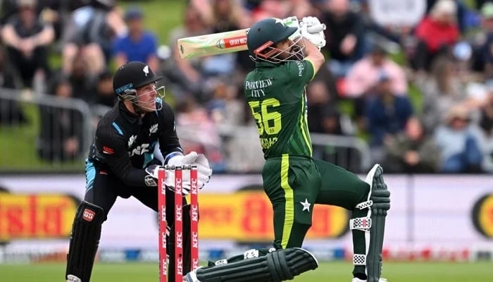 Pakistan T20 captain Babar Azam plays a shot in a match against New Zealand. — AFP/File