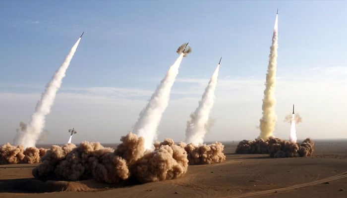 The image shows missiles being launched. — FARS NEWS / AFP