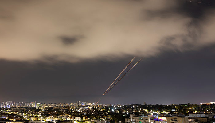 Objects are seen in the sky above Jerusalem after Iran launched drones and missiles towards Israel, in Jerusalem April 14, 2024. — Reuters