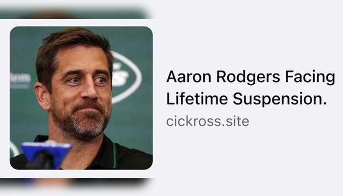 Scammy Facebook ads spreading fake news about Aaron Rodgers. — Snopes via Facebook