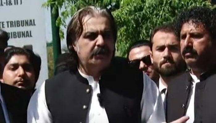 KP Chief Minister Ali Amin Gandapur speaks to the media in Islamabad after appearing before ATC on April 17, 2024. — Screengrab/YouTube/ Hum News Live
